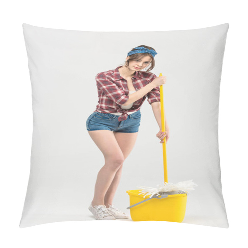 Personality  Young Woman With Mop Pillow Covers