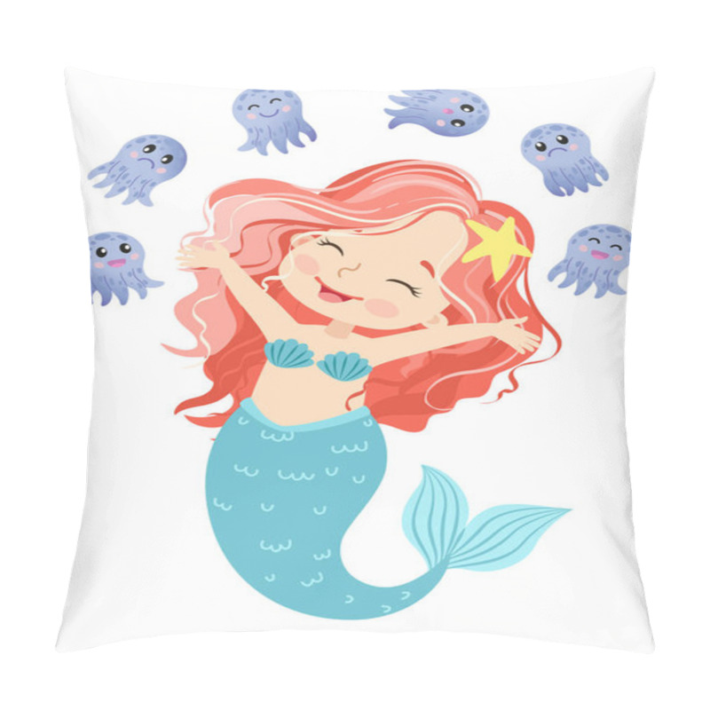 Personality  Hand Drown Vector Illustration Of Beautiful Girl Mermaid. Underwater Marine Life Of A Coral Reef Pillow Covers