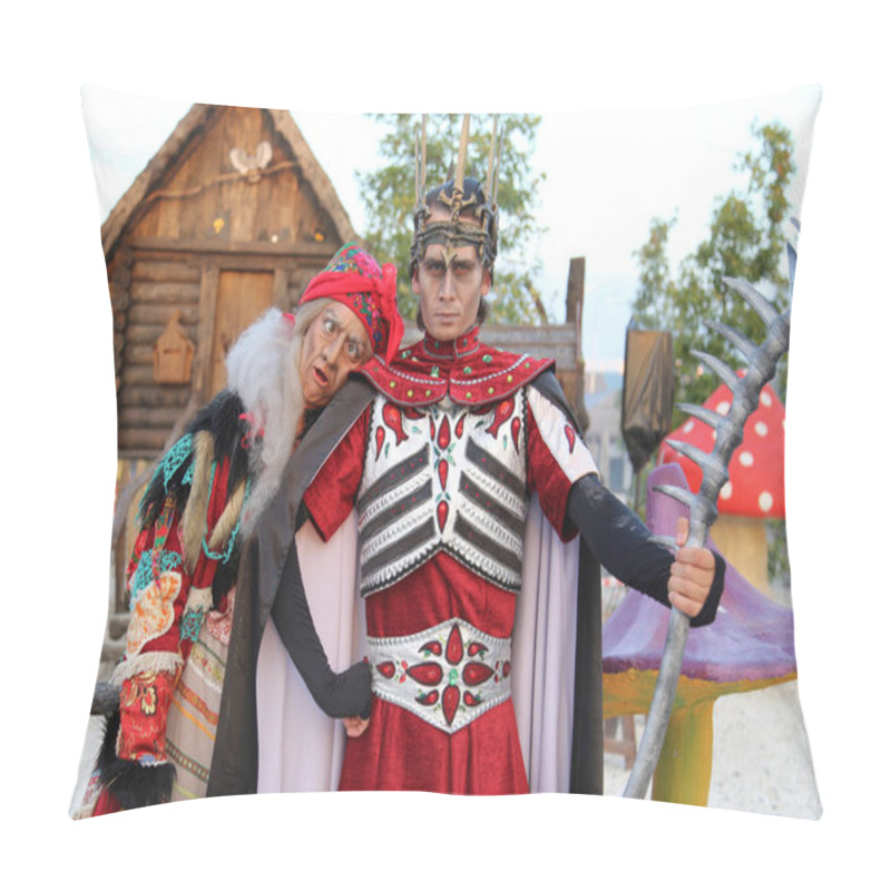 Personality  Sochi, Russia - JUNE 11, 2020: Fabulous Characters From Russian Fairy Tales Baba Yaga And Koschei The Immortal. Actors In Costumes. Makeup. Children's Holiday. Styling In The Old Days. Sochi Park Pillow Covers