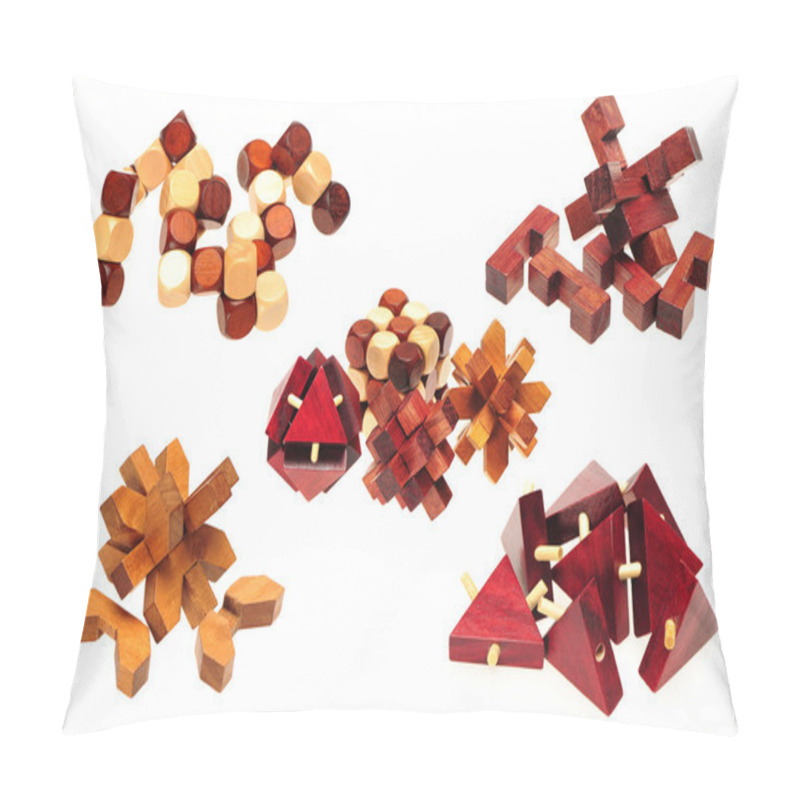 Personality  Wooden Puzzle Over White Background Pillow Covers