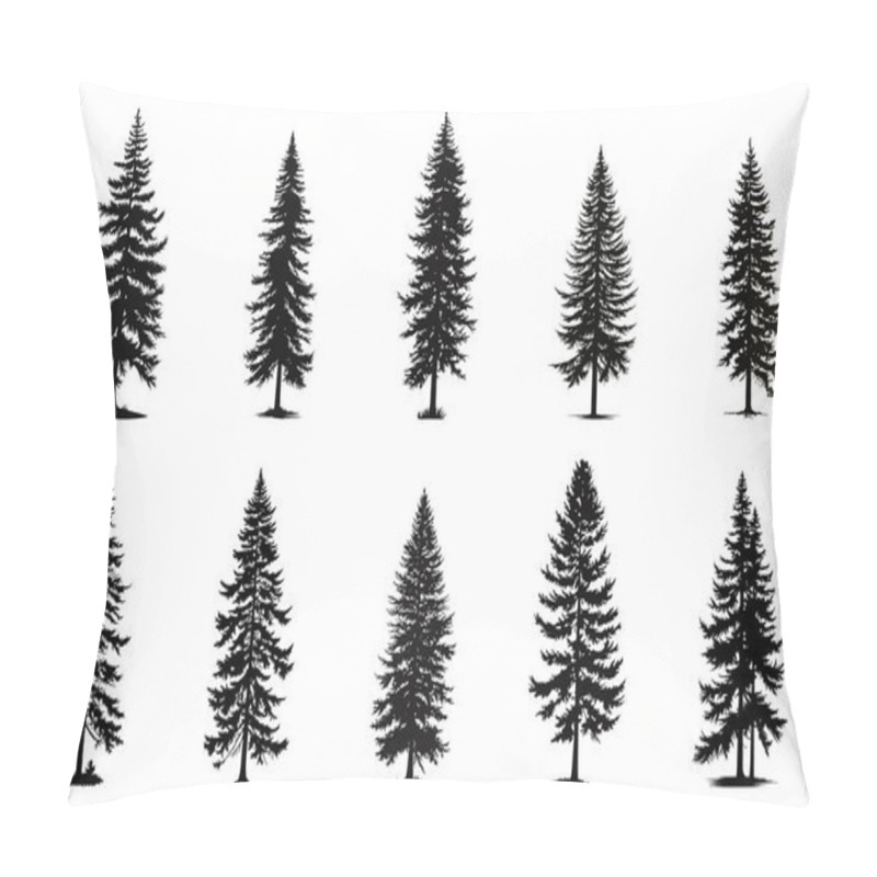 Personality  Set Of Vector Christmas Tree Silhouettes, Traced Outline, Detailed Silhouette Of Fir Trees. Pillow Covers