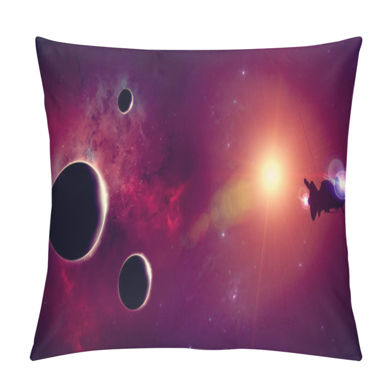 Personality  Planets And Exoplanets Of Unexplored Galaxies. Sci-Fi. New Worlds To Discover. Colonization And Exploration Of Nebulae And Galaxies. Probe. 3d Render Pillow Covers