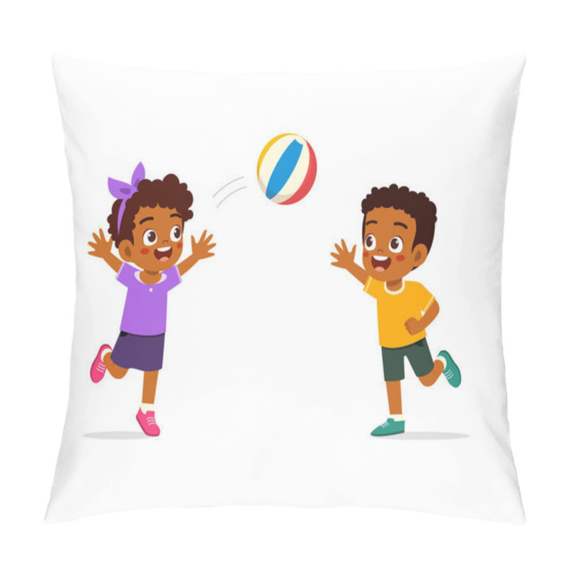 Personality  Little Kid Playing Volley Ball With Friend And Feel Happy Pillow Covers