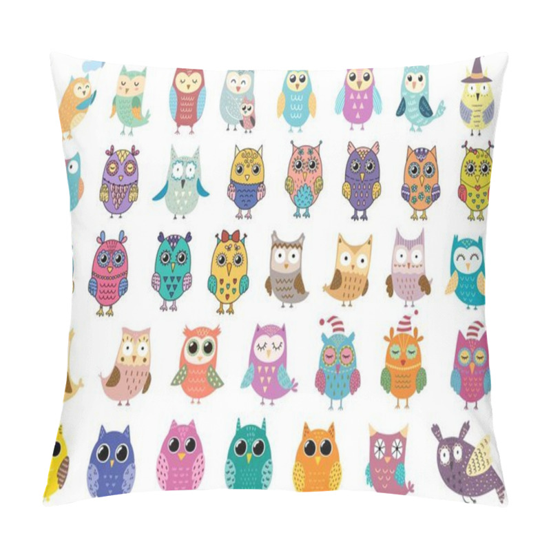 Personality  Big Collection Of Cute Owls. Clipart Bundle With Funny Birds Pillow Covers