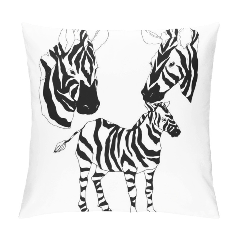 Personality  Vector Exotic Zebra Wild Animal Isolated. Black And White Engraved Ink Art. Isolated Animal Illustration Element. Pillow Covers