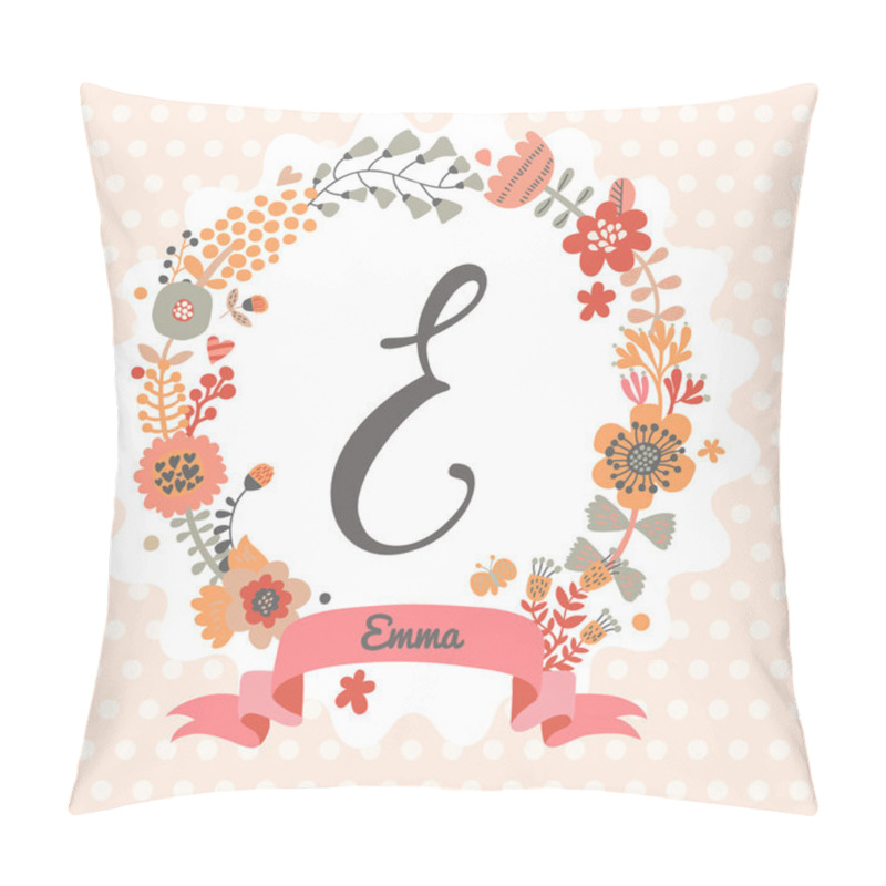 Personality  Floral Wreath With Letter E Pillow Covers