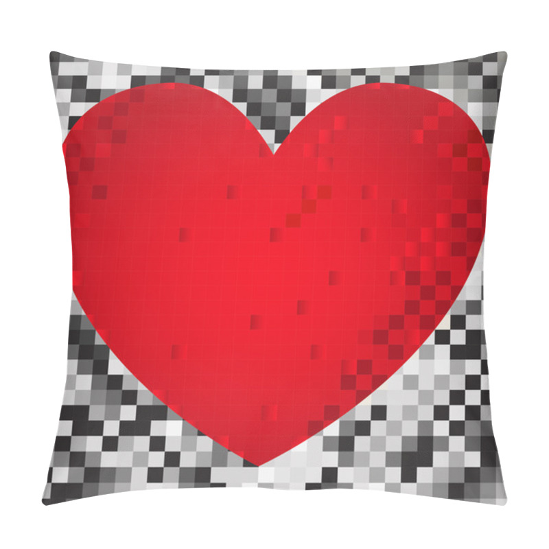 Personality  Abstract Black And Gray Background Of The Squares With Red Heart Pillow Covers