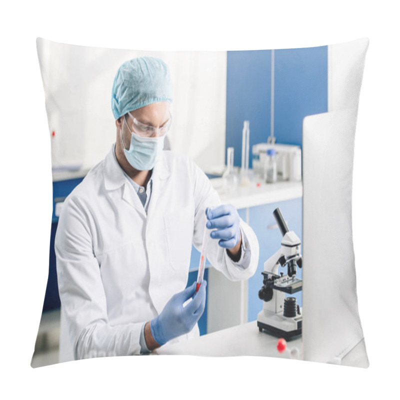 Personality  Genetic Consultant In White Coat Doing Dna Test In Lab  Pillow Covers