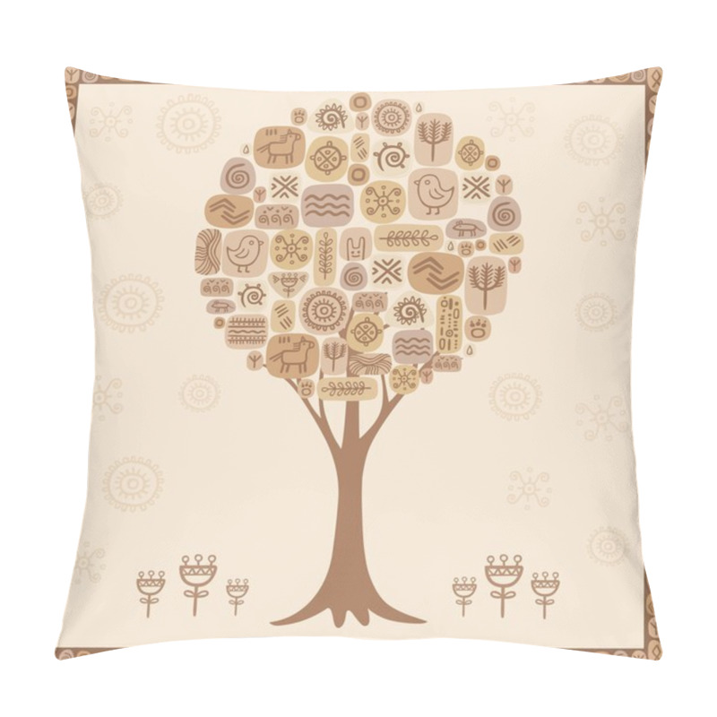 Personality  Vector Illustration: A Card In Ethnic Style. A Tree From Hieroglyphs. Primitive Onament. Pillow Covers