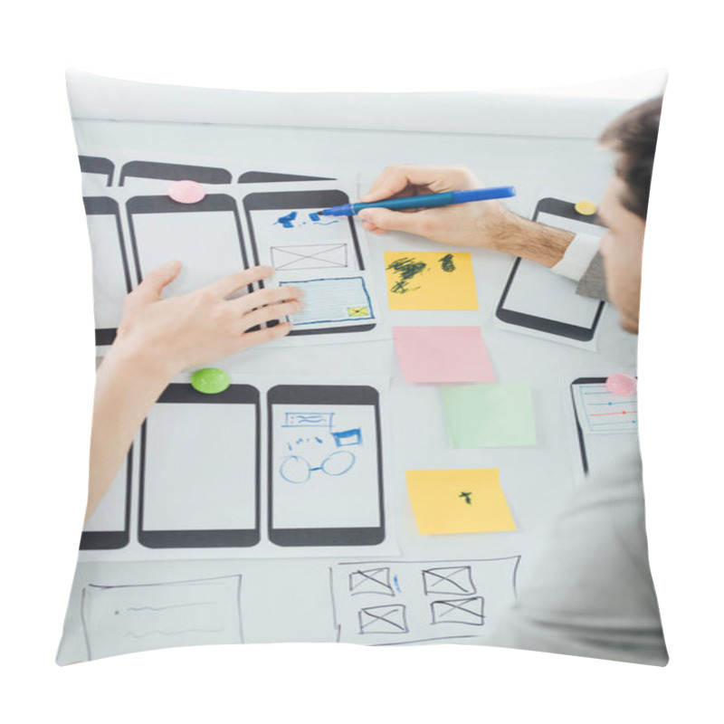 Personality  Selective Focus Of Designers Planning User Experience Design Of Mobile Website On Whiteboard  Pillow Covers