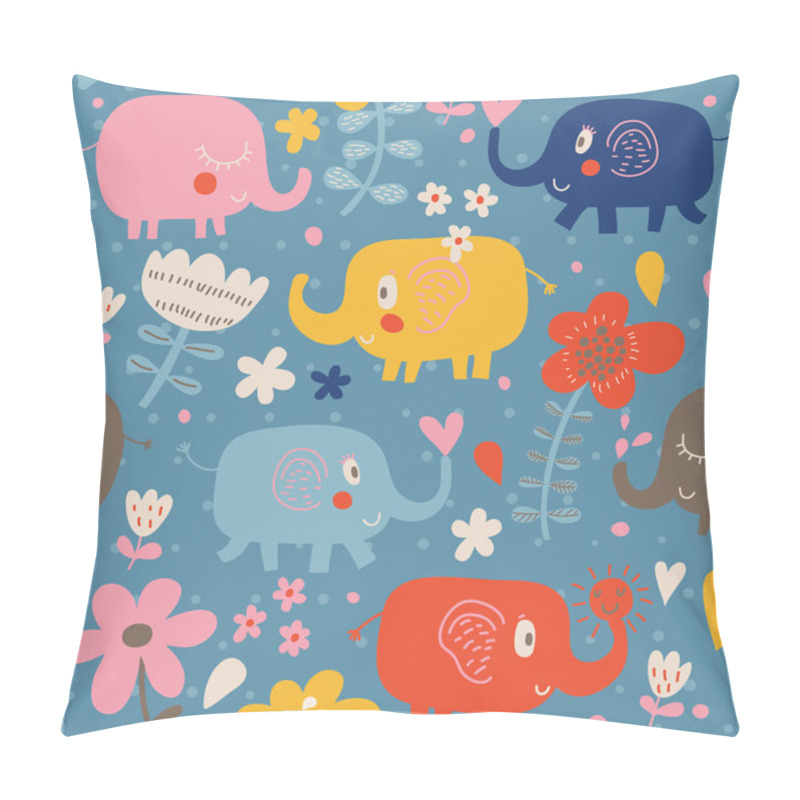 Personality  Cartoon Funny Childish Elephants In Flowers. Cute Seamless Pattern For Nice Backgrounds Pillow Covers