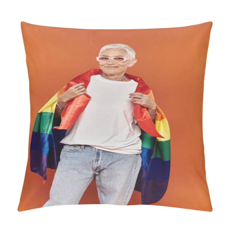 Personality  A Stylish Woman Proudly Showcases Her Rainbow Pride Flag. Pillow Covers