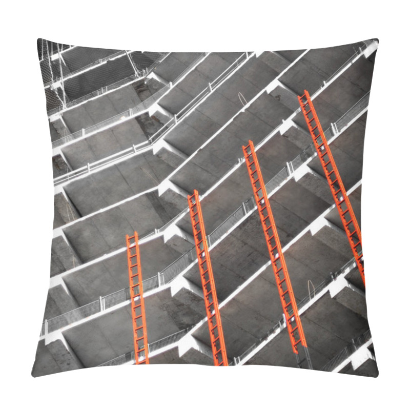 Personality  Unfinished Concrete Building With Red Metal Ladders Pillow Covers