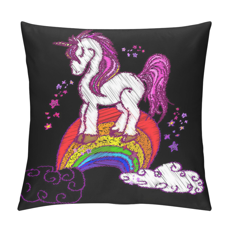 Personality  Embroidery Magic Unicorns On Rainbow. Cute Kids Cartoon Pillow Covers