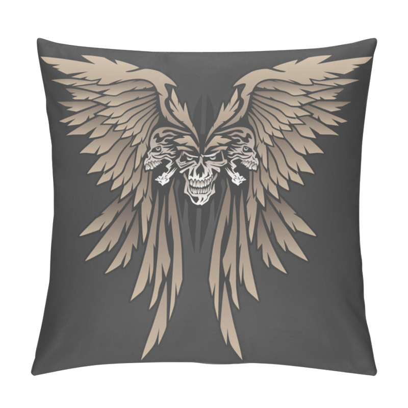 Personality  Three Skulls With Wings Illustration Pillow Covers