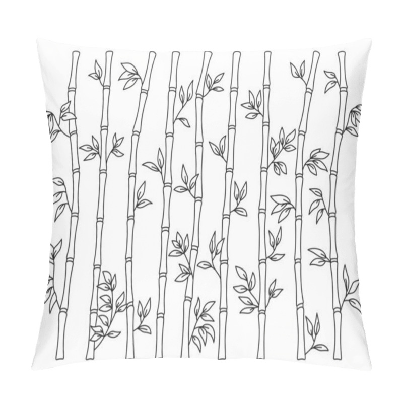 Personality  Bamboo Stem And Leaf Outline Border Set. Exotic Decoration Elements Fresh Natural Plant Linear Sketch Style. Hand Drawing Painted Asian Traditional Tree Leaves, Sticks Bamboo Botanical Collection Pillow Covers