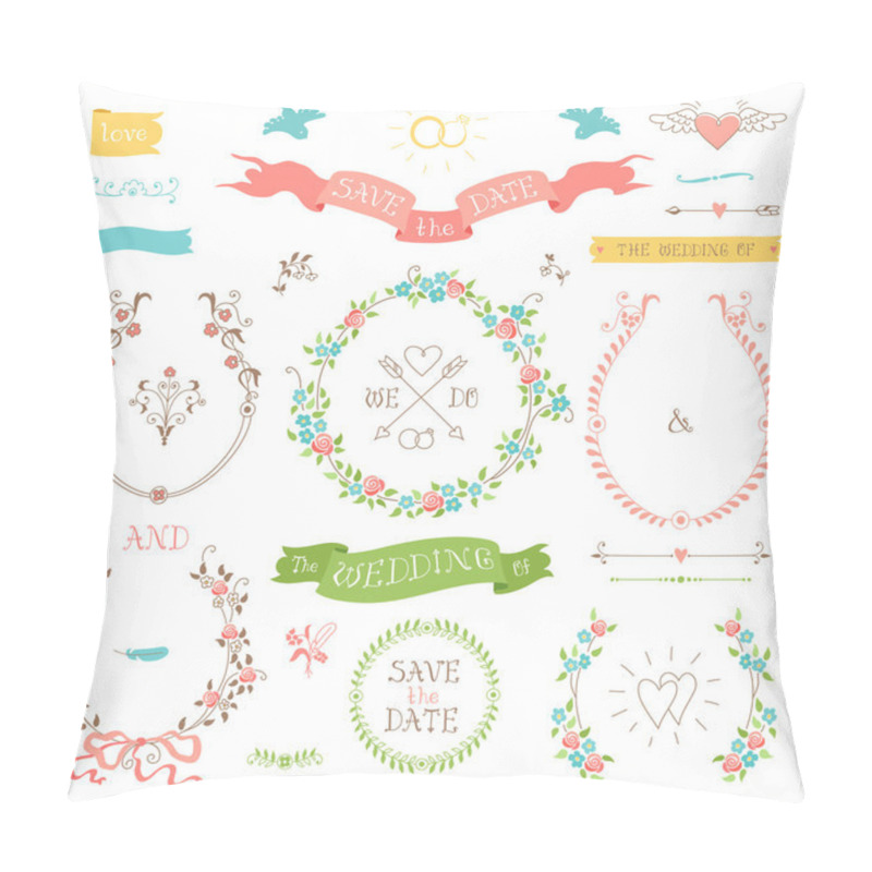 Personality  Wedding Retro Set. Hearts, Birds And Ribbons. Pillow Covers