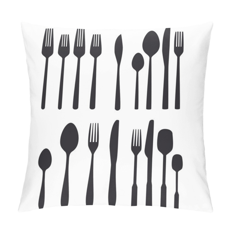 Personality  Cutlery Food Table Silverware Vector Kitchen Fork Spoon Cutlery Set Silhouette Symbol Pillow Covers