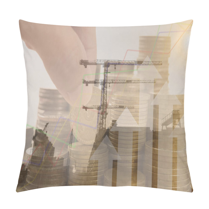 Personality  Double Exposure Gold Coins Money And Construction Background.  Pillow Covers