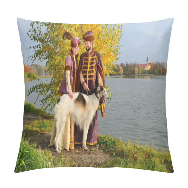 Personality  Couple In Medieval Costumes With Borzoi Dog Pillow Covers