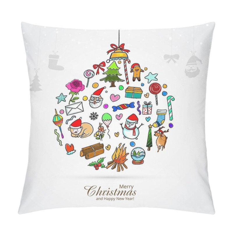 Personality  Beautiful Christmas Set Of Icons Ball Holiday Card Background Pillow Covers