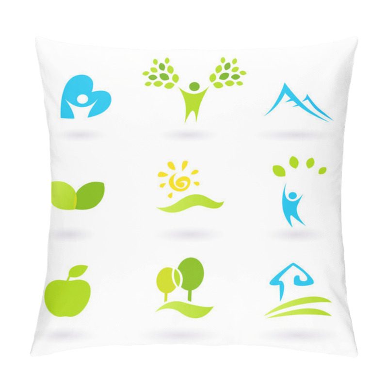 Personality  Nature, Landscape, And Organic Icons And Symbols - Green Pillow Covers