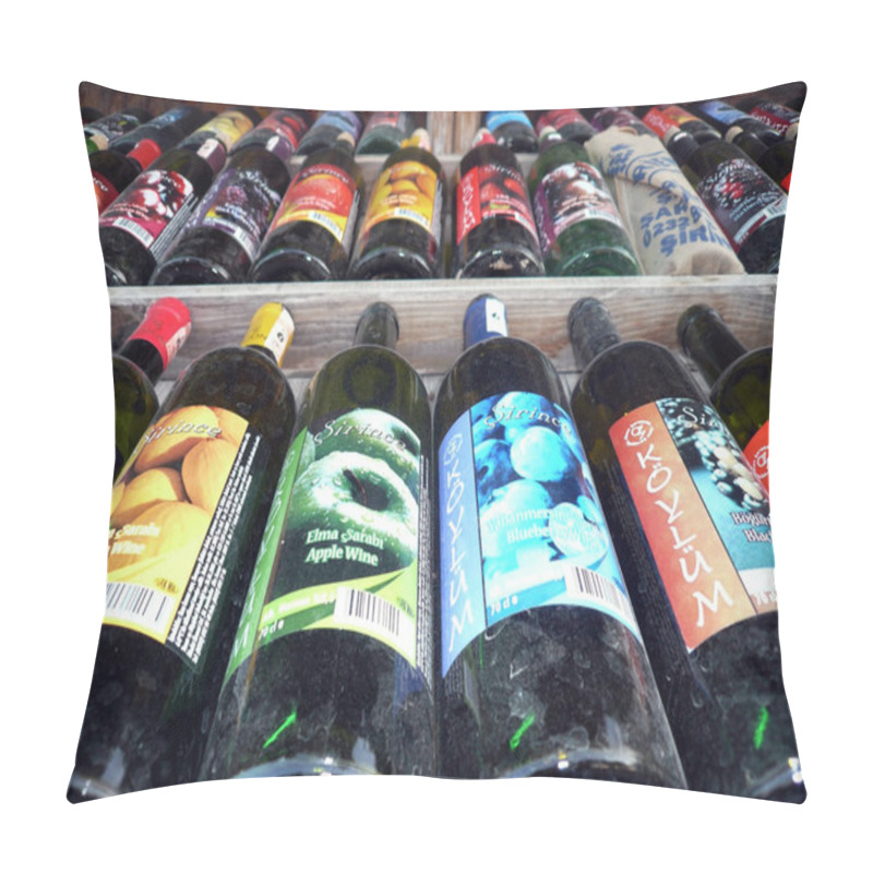 Personality  Fruity Wine Bottles On The Shelves Pillow Covers