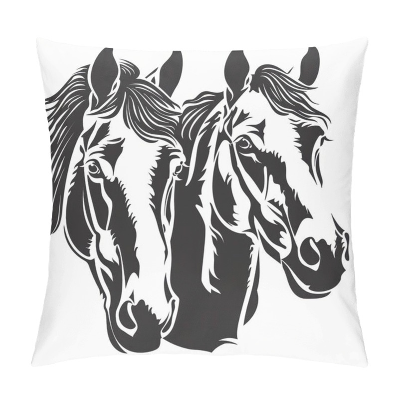 Personality  Two Beautifully Illustrated Horses With Flowing Manes, Showcasing Elegance And Strength. Pillow Covers