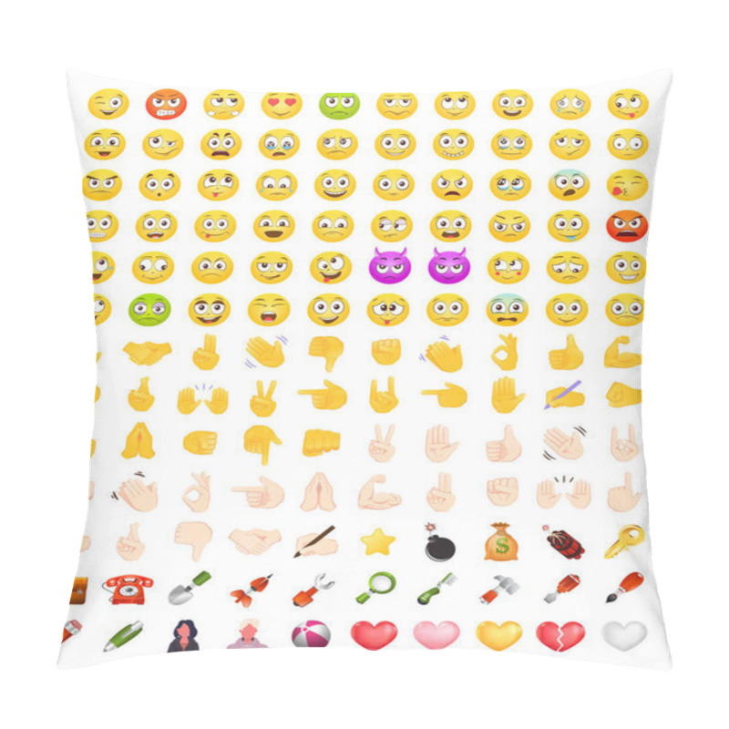 Personality  Face And Hand Emoji Set Isolated On White Background Vector Illustration. Smile Icons Collection.  Pillow Covers