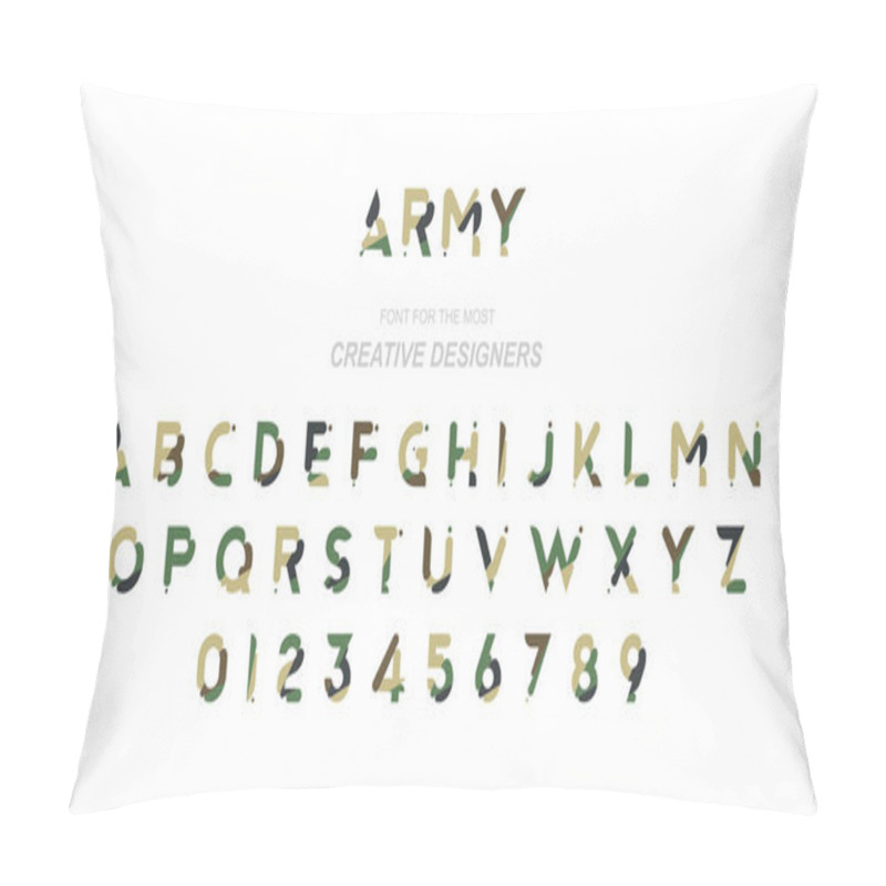 Personality  Original Font In Camouflage For Creative Design Template. Flat Illustration EPS10. Pillow Covers