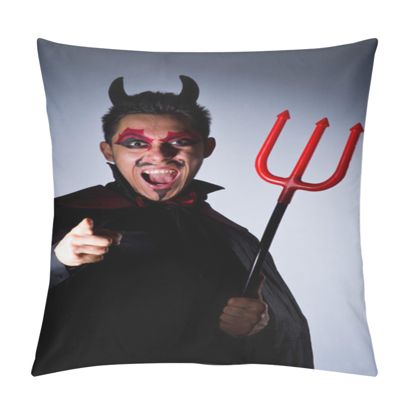 Personality  Man In Devil Costume In Halloween Concept Pillow Covers