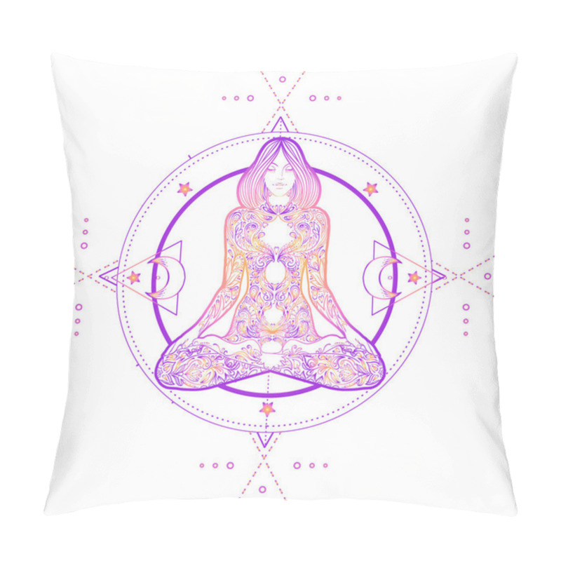 Personality  Sacred Geometry And Boo Symbol Set. Ayurveda Sign Of Harmony And Balance. Tattoo Design, Yoga Logo. Poster, T-shirt. Colorful Gradient Over Black. Astrology, Esoteric, Religion. Pillow Covers