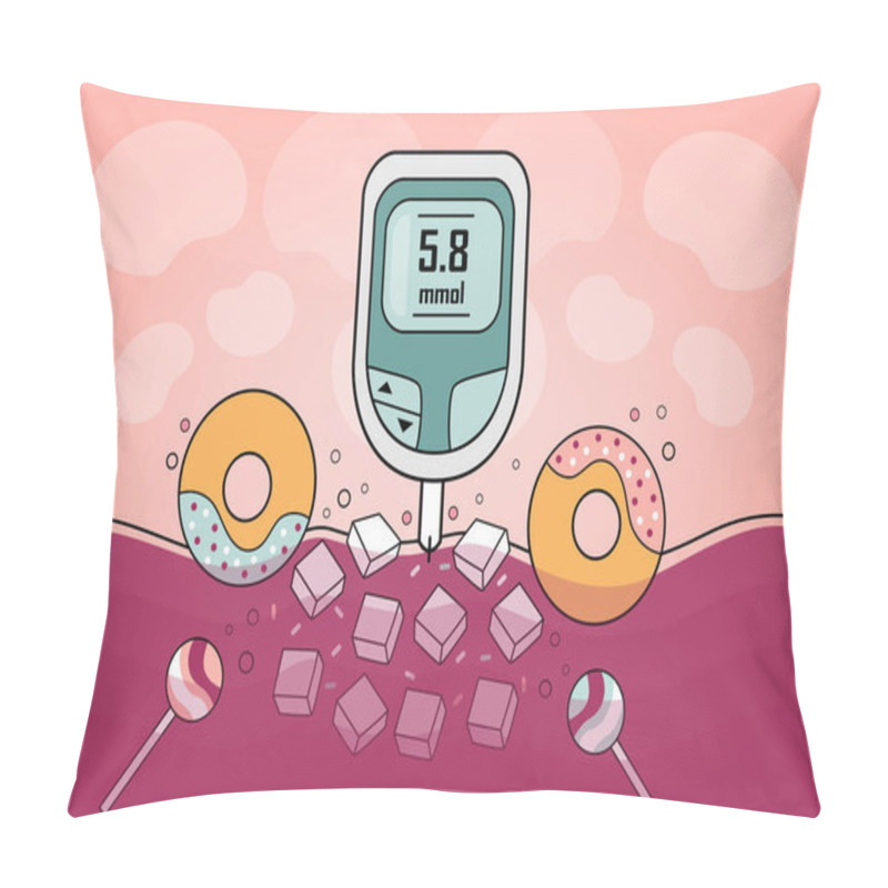 Personality  Diabetes Medical Illustration, Checking Sugar Test, Vector Pillow Covers