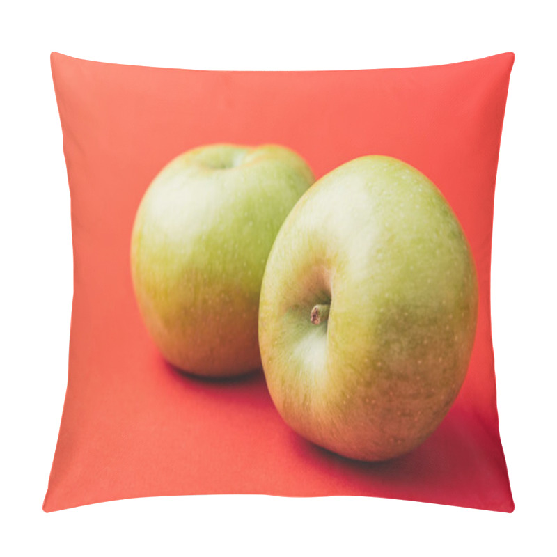 Personality  Ripe Large Green Apples On Red Background Pillow Covers