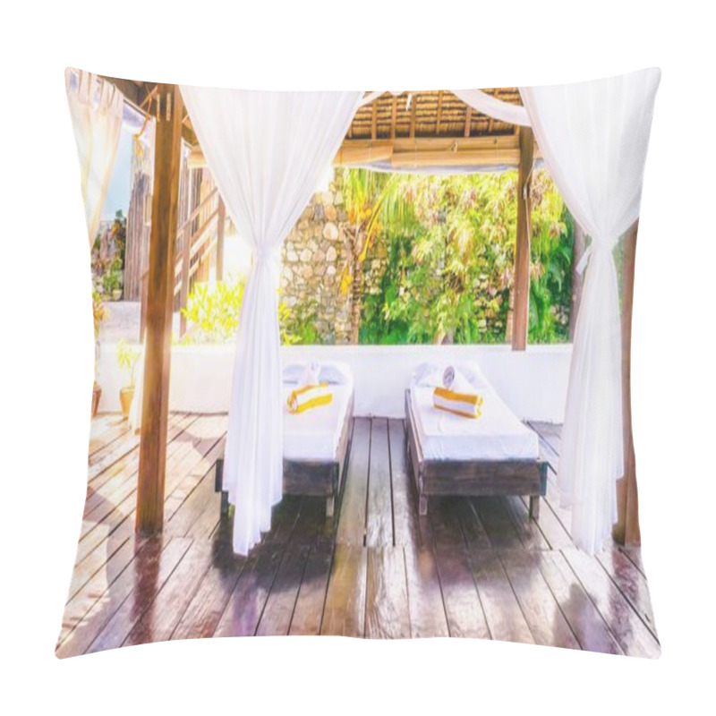 Personality  A Light And Airy, Rustic, Open-air Massage Room In The Philippines, With Two Simple Beds On A Wooden Floor And Pretty, Boho Style White Curtains. Pillow Covers