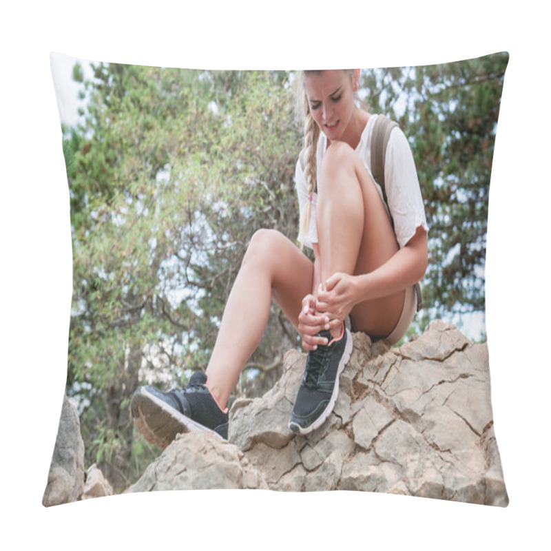 Personality  Hiker Girl With Ankle Injury Feels Pain In Leg Pillow Covers