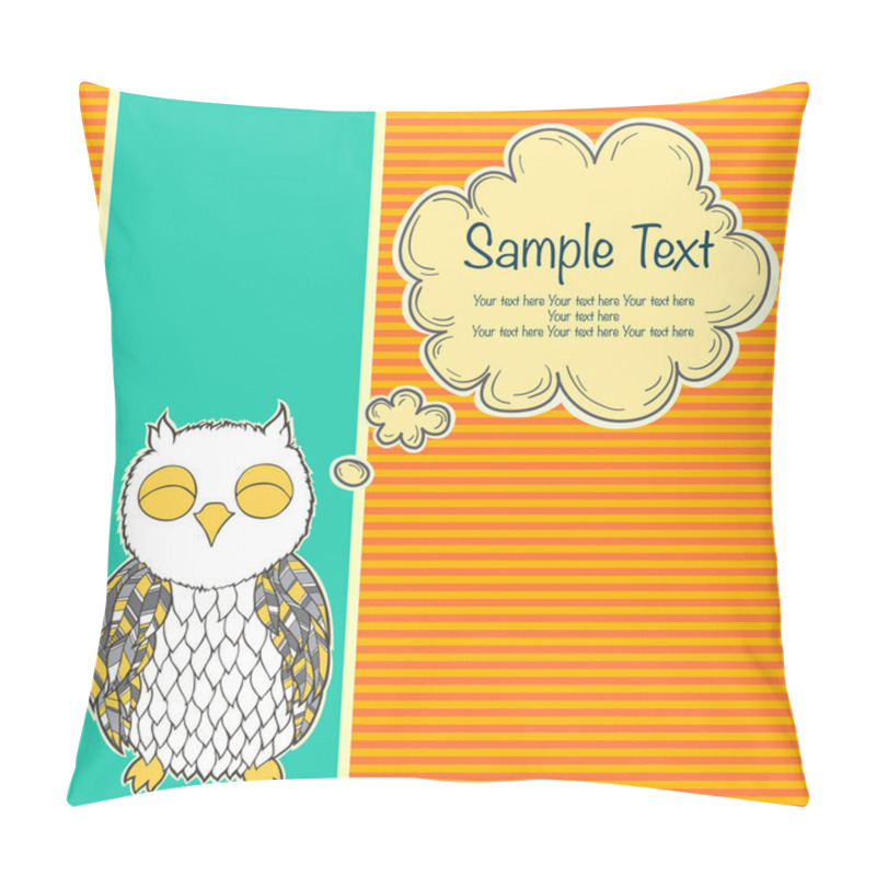 Personality  Card With Owl And Thought Bubble Pillow Covers