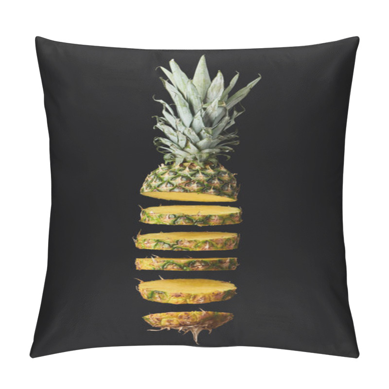 Personality  Sliced, Tasty And Sweet Pineapple Isolated On Black  Pillow Covers