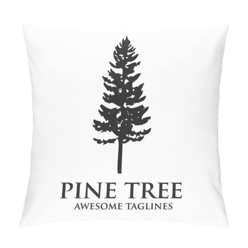 Personality  Pine Tree Outdoor Travel Green Silhouette Forest Logo , Natural Pine Tree Badge Abstract Stem Drawing Vector Illustration. Creative Pine Tree Silhouette Logo Vector Pillow Covers