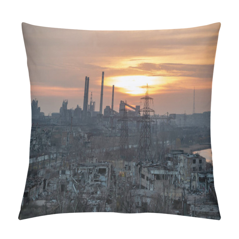 Personality  Destroyed Buildings Of The Workshop Of The Azovstal Plant In Mariupol War In Ukraine With Russia Pillow Covers