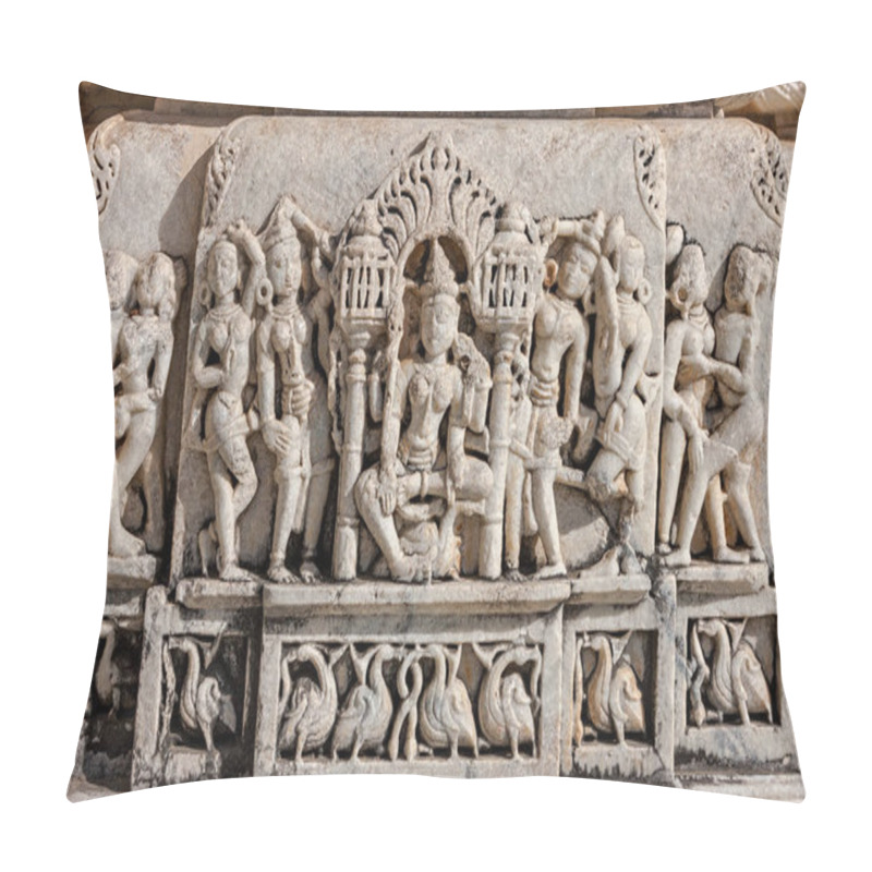 Personality   Ancient Sun Temple In Ranakpur. Jain Temple Carving. Pillow Covers