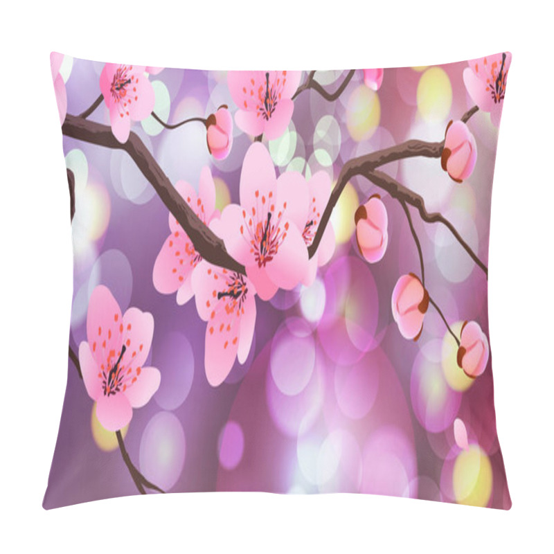 Personality  Spring Background With Cherry Blossoms Pillow Covers