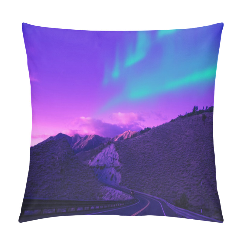 Personality  Northern Lights Over Mountain Highway Pillow Covers