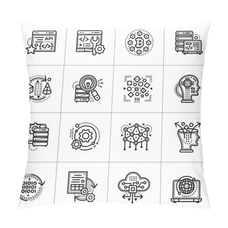 Personality  Linear Icon Set Of Data Science Technology And Machine Learning  Pillow Covers