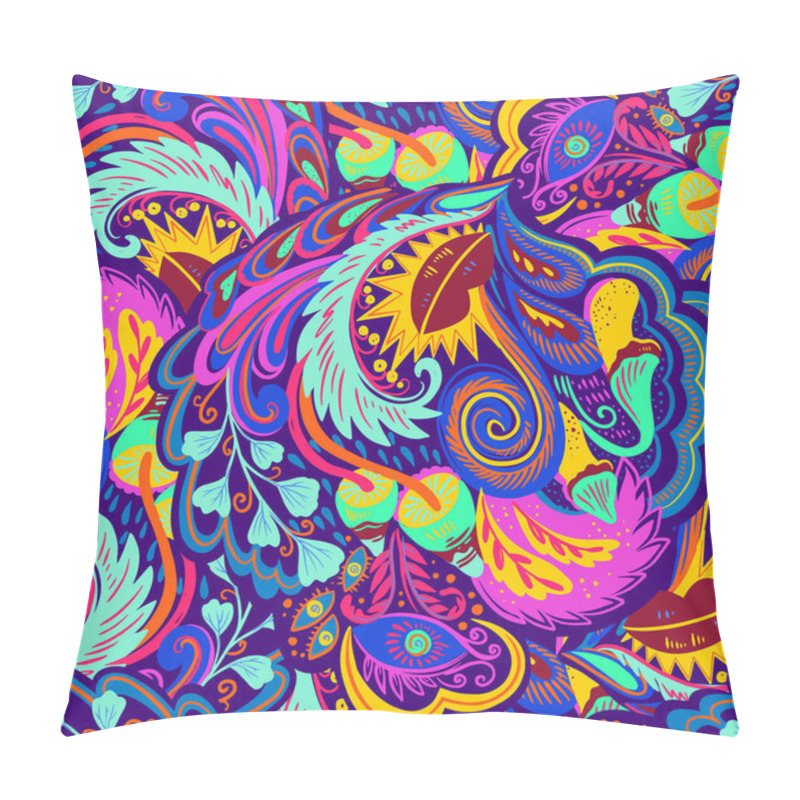 Personality  Colorful Seamless Pattern With Crazy Psychedelic Organic Abstract Elements, Print With Plant And Mushrooms Motifs And Bright Neon Colors  Pillow Covers