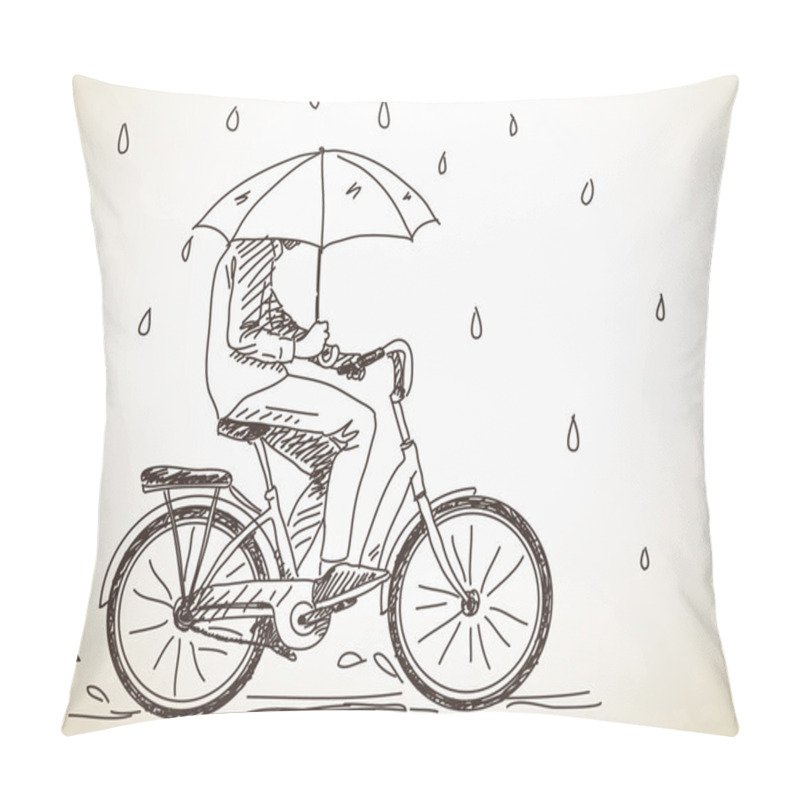 Personality  Bicyclist With Umbrella Under Rain Pillow Covers