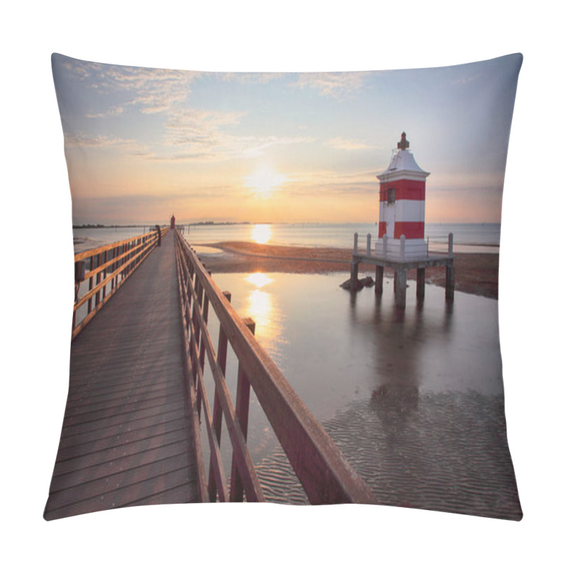 Personality  Italy Beach - Lignano Sabbiadoro Lighthouse With Beach At Sunris Pillow Covers