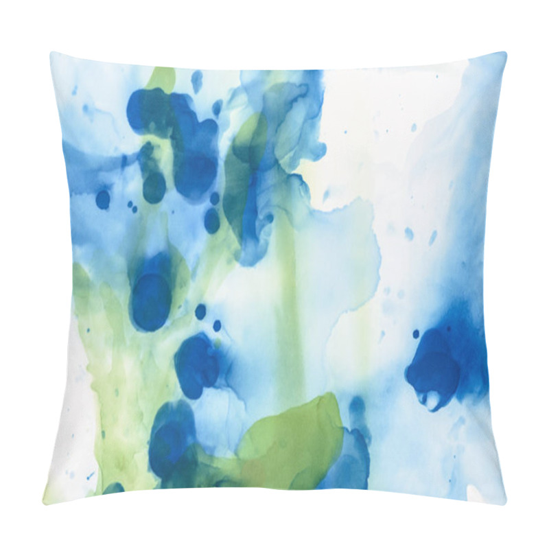 Personality  Green And Blue Splashes Of Alcohol Inks As Abstract Background Pillow Covers