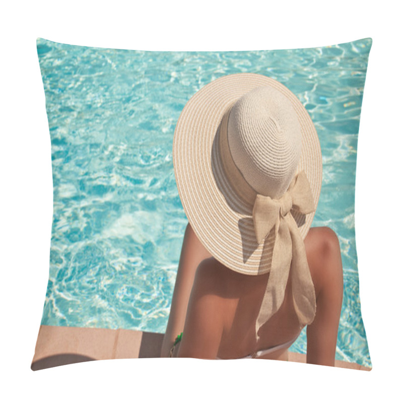 Personality  Young Woman Sitting On The Ledge Of The Pool Pillow Covers