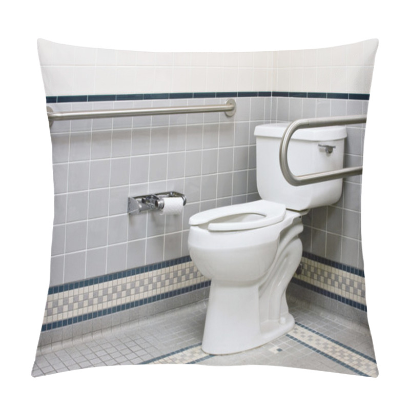 Personality  Handicap Bathroom With Stainless Steel Support Bars And Ceramic Tile Pillow Covers